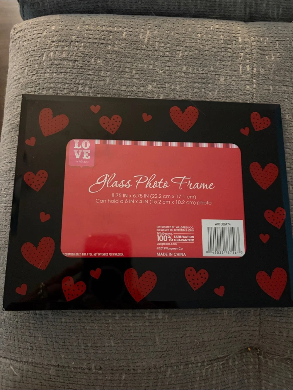 Glass Photo Frame by Walgreens in Black with Red Hearts